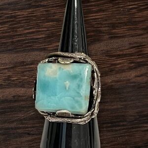 Vintage Sterling Silver Ring with LARIMAR Stone size 5.5 dragon 🐉 design
